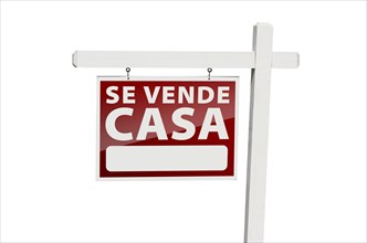 Spanish se vende casa real estate sign with clipping path isolated on a white background