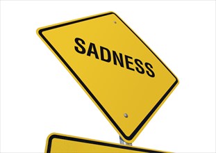 Yellow sadness road sign isolated on a white background with clipping path