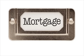 Mortgage file drawer label isolated on a white background