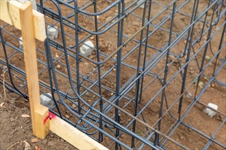 New steel rebar framing abstract at construction site