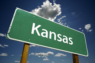 Kansas road sign with dramatic clouds and sky