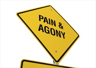 Yellow pain and agony road sign isolated on a white background with clipping path