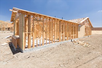 Wood home framing abstract at construction site