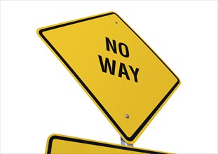 Yellow no way road sign isolated on a white background with clipping path