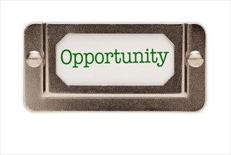 Opportunity file drawer label isolated on a white background