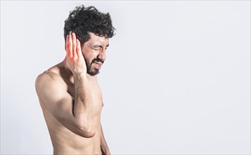 Person with earache on isolated background