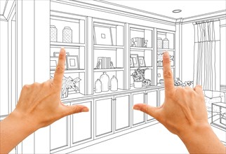 Hands framing custom built-in shelves and cabinets design drawing