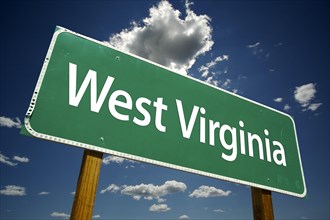 West virginia road sign with dramatic clouds and sky