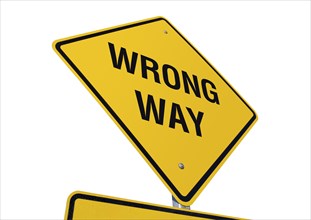 Yellow wrong way road sign isolated on a white background with clipping path