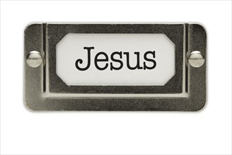 Jesus file drawer label isolated on a white background