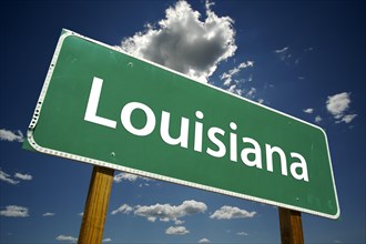 Louisiana road sign with dramatic clouds and sky