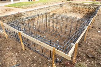 New swimming pool steel rebar framing construction site