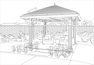 Illustration of beautiful pergola in back yard