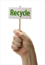 Recycle sign in male fist isolated on A white background