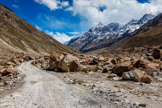 Dirt road in Himalayas. Lahaul Valley