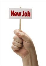 New job sign in male fist isolated on A white background