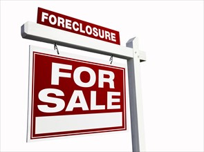 Red foreclosure real estate sign isolated on white