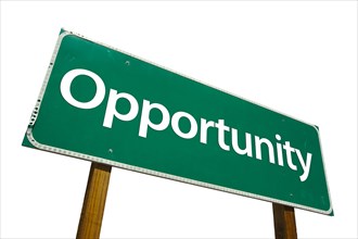 Opportunity green road sign isolated on white with clipping path