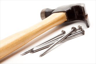 Hammer and nails isolated on a white background