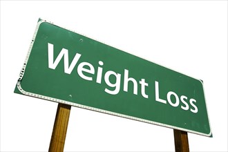 Weight loss green road sign isolated on a white background with clipping path