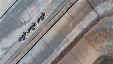 Aerial view of tractors on A housing development construction site