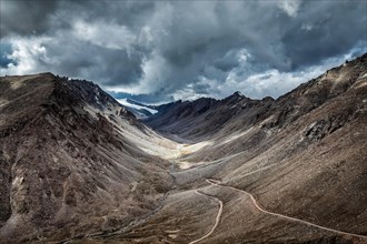 High altitude mountain road in Himalayas near Kardung La pass in Ladakh