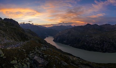 Aerial view of a morning scene over Lake Grimsel in the canton of Bern