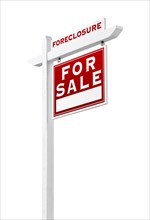 Right facing foreclosure sold for sale real estate sign isolated on white