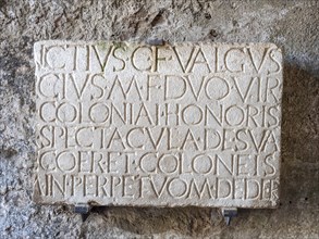 Roman inscription at the entrance to the amphitheatre