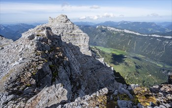 View over rocky ridge to summit of the Eastern Rothorn and Great Rothorn