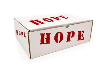 White box with the word hope on the sides isolated on a white background