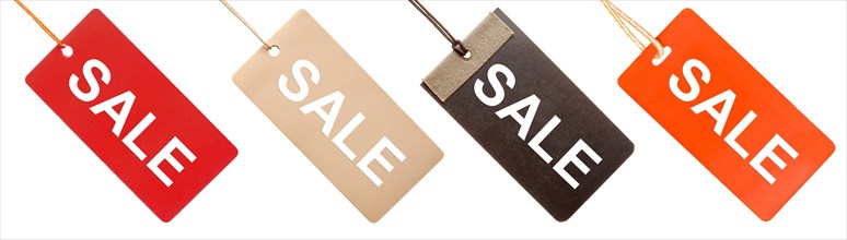 Set of paper tags with 'Sale' written on them isolated on white background
