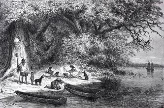 Indigenous people at the Parana River in 1880 in Paraguay