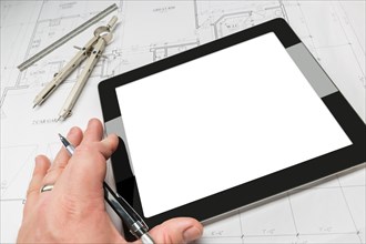 Architech working on blank computer tablet