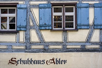 Blue half-timbered facade from the 16th century