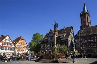 Market square with half-timbered houses and St. Mary's column