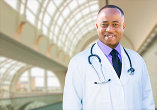 Handsome african american male doctor inside hospital office