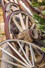 Abstract of vintage antique wood wagon wheels