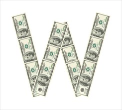 Letter W made of dollars isolated on white background