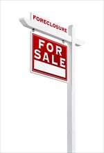 Left facing foreclosure sold for sale real estate sign isolated on white