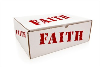 White box with the word faith on the sides isolated on a white background