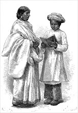 Woman and schoolchild from Bengal in 1880
