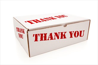 White box with the words thank you on the sides isolated on a white background