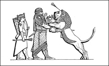 Assyrian King Kills a Lion
