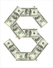 Letter S made of dollars isolated on white background