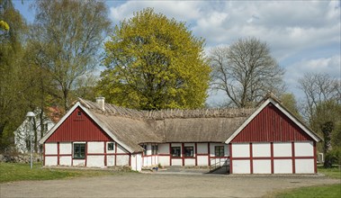 Old typical half timbered farmhouse from 19th century in S:t Olof