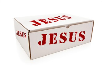 White box with the word jesus on the sides isolated on a white background