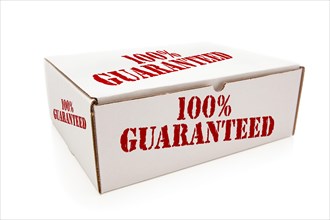 White box with the phrase 100% guaranteed on the sides isolated on a white background