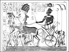 Return of Pharaoh Ramses III with prisoners