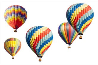 A colorful set of hot air balloons isolated on a white background